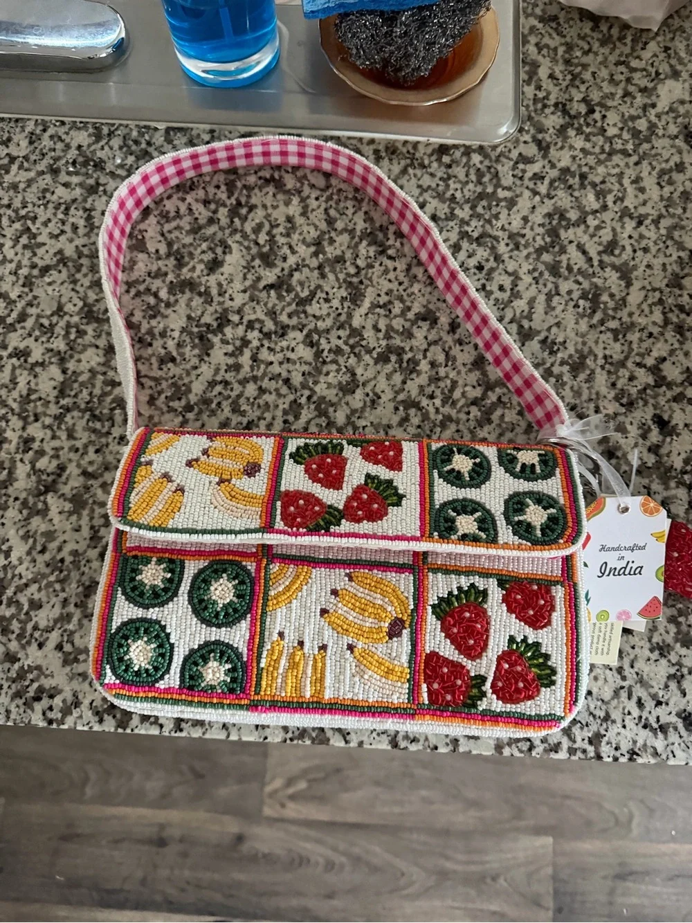 Handcrafted Beaded Fruit-Pattern Crossbody Bag in Multicolor